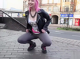 Pink hair slut flashing in public