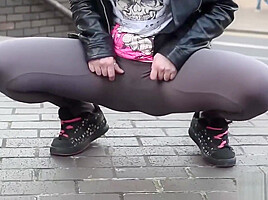 Pink hair slut flashing in public
