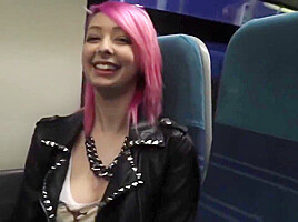 Pink hair slut flashing in public