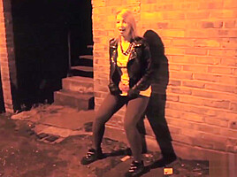 Pink hair slut flashing in public