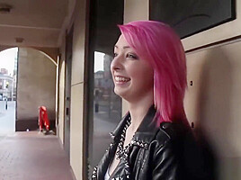 Pink hair slut flashing in public
