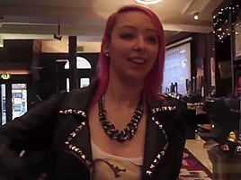 Pink hair slut flashing in public