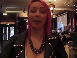 Pink hair slut flashing in public