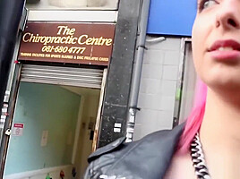 Pink hair slut flashing in public