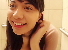 Public restroom dildo fuck