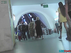 Public upskirts scene with young puss and her boyfriend