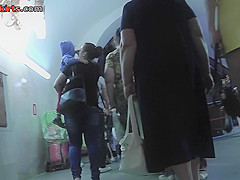 Public upskirts scene with young puss and her boyfriend