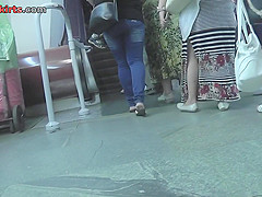 Public upskirts scene with young puss and her boyfriend