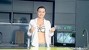 Ramira strips naked on her kitchen counter - WeAreHairy