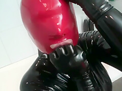 Red + Black Latex Catsuit Girl And High Heel Torture - Rubber Whore Heeljob