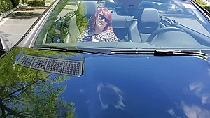 Redhead MILF fucking herself in public parking lot and trails