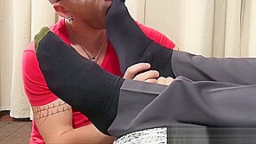 Ripped stud toe licked while wanking off his fat cock