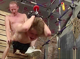 Rough anal drilling with roped twink who is bent over