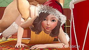 Santa Claus plays with a super cute nerdy girl