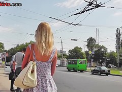 Sassy golden-haired in outdoor upskirt vid