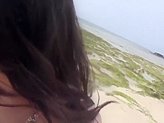 Sex at the beach in hot POV with tight Kyouko Maki