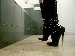 Sexy 18cm black high steel heels boots walking