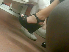 Sexy Brunette In Wedges High Heels