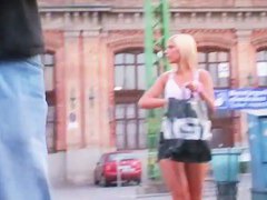 Sexy ass blonde in jean shorts in street candid video