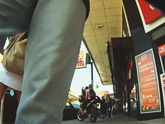 Sexy milf and thick brunette on candid upskirt video