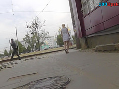 Sexy upskirt porn with amateur blonde in a public place