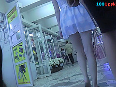 Sexy upskirt porn with amateur blonde in a public place