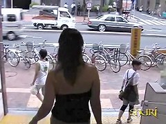Sharking video with hot Asian tits being exposed in a metro