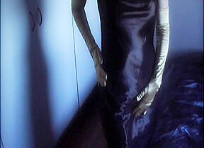Silky black satin gown, panties and gloves
