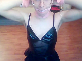 Sissy self hogtie while in chastity and plugged