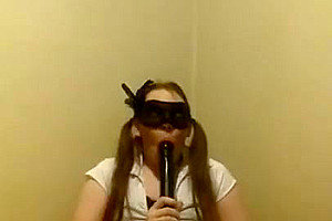 Sissy slut rides long didlo  Swallows own cum 
