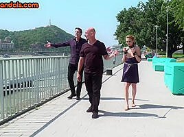 Skinny anal slut fucked and humiliated in public till facial