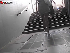 Skinny ass and g-string of a blonde babe in upskirt mov