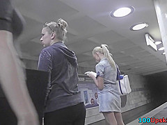 Skinny ass and g-string of a blonde babe in upskirt mov