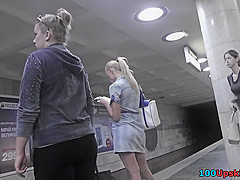 Skinny ass and g-string of a blonde babe in upskirt mov