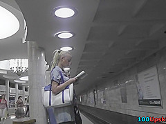 Skinny ass and g-string of a blonde babe in upskirt mov