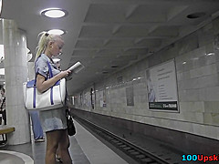 Skinny ass and g-string of a blonde babe in upskirt mov