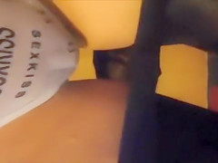 Skinny girl piddles in her black pantyhose