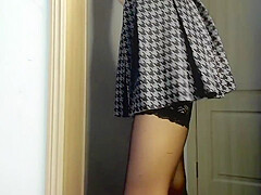 Skirt Stockings Hairy Pussy Small Breasts