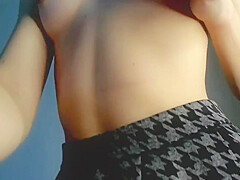 Skirt Stockings Hairy Pussy Small Breasts