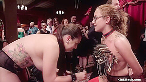 Slaves Sharing Dick In Orgy Bdsm Party
