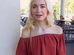 Slim blonde bangs in public for fast cash