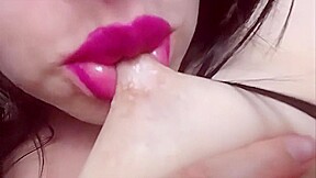 Spitting on my massive nipples and then sucking them (closeup)
