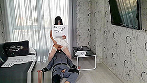 Strict Wife Mia tells her history  Slave is licking pussy and feet 