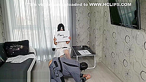 Strict Wife Mia tells her history  Slave is licking pussy and feet 