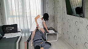 Strict Wife Mia tells her history  Slave is licking pussy and feet 