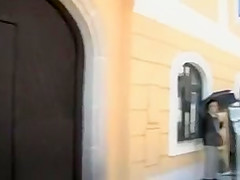 Stunning blonde model poses for the curious residents