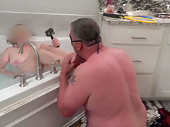 Submissive Hubby Gives Femdom Wife Foot Worship & Bath & Sucks Toes