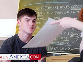 Super hot and slutty redhead Jane Rogers fucks in the classroom