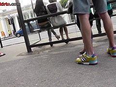 Tan nylons upskirt on the public bus