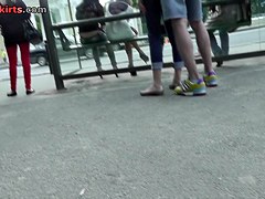 Tan nylons upskirt on the public bus